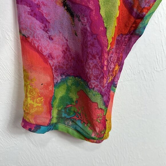 Chico's Silk Vibrant Abstract Print Button Down Shirt Size XL - Picture 3 of 9